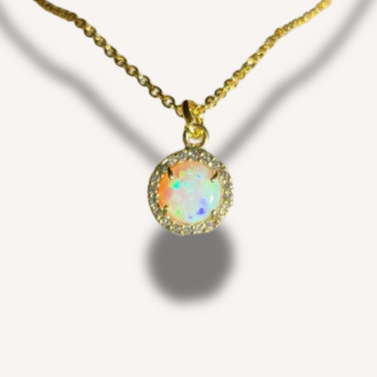 White Halo CZ Opal Necklace