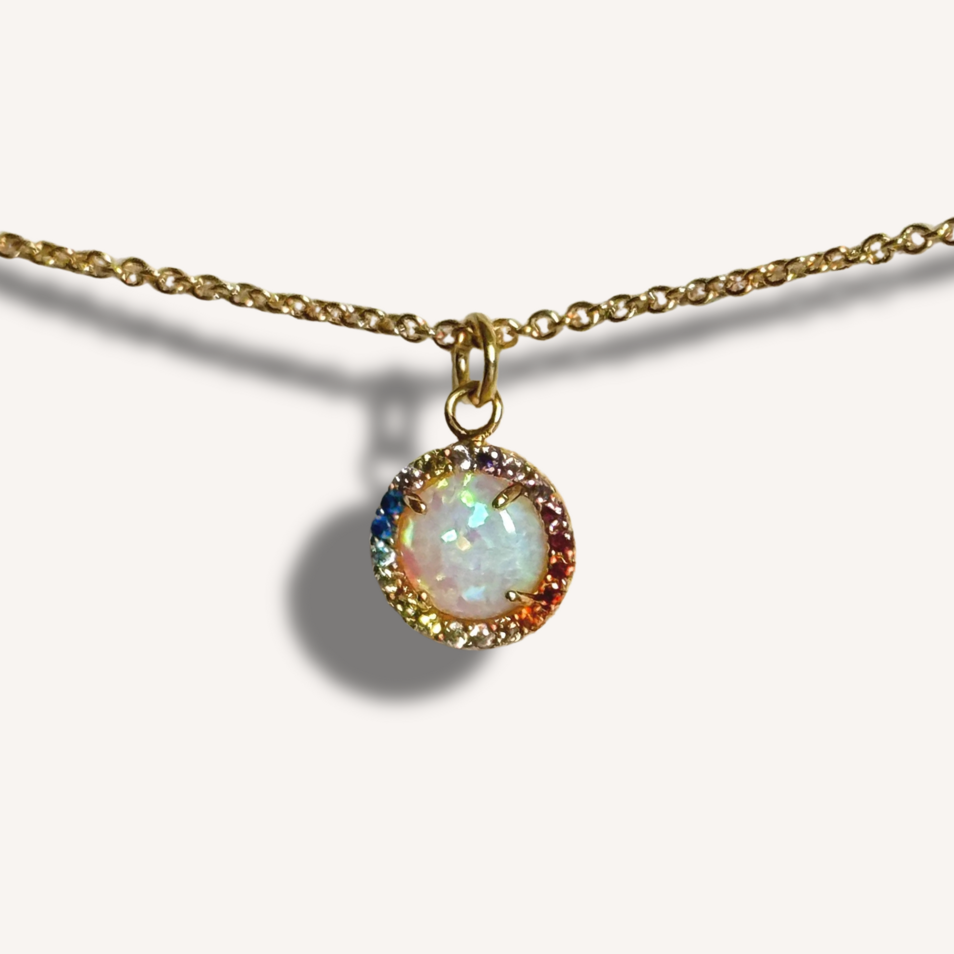 Rainbow Halo CZ Opal Necklace