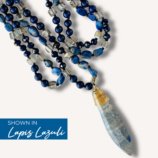 Long Gemstone Necklace in Lapis Lazuli