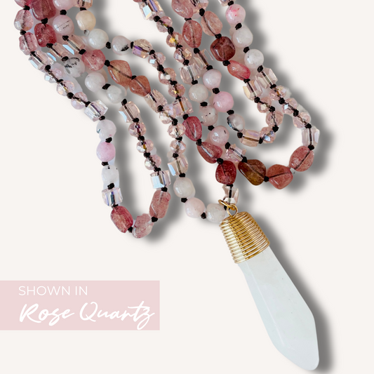 Long Gemstone Necklace in Rose