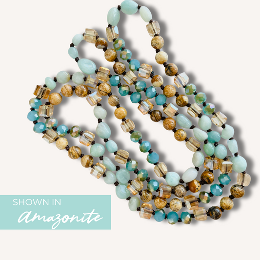 Long Gemstone Necklace in Aqua