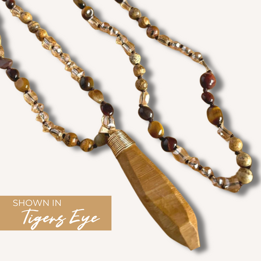 Long Gemstone Necklace in Dessert Tan