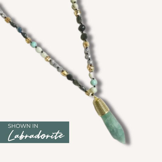 Long Gemstone Necklace in Light Green