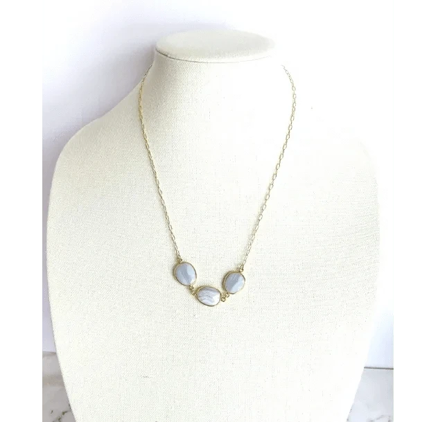 Adjustable Blue Lace Agate Necklace - Layer It Jewelry