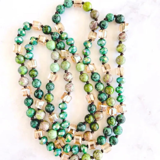 Long Gemstone Necklace in Green