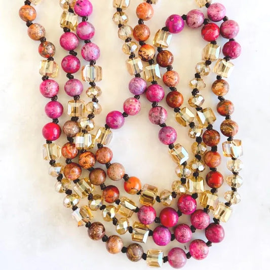 Long Gemstone Necklace in Magenta