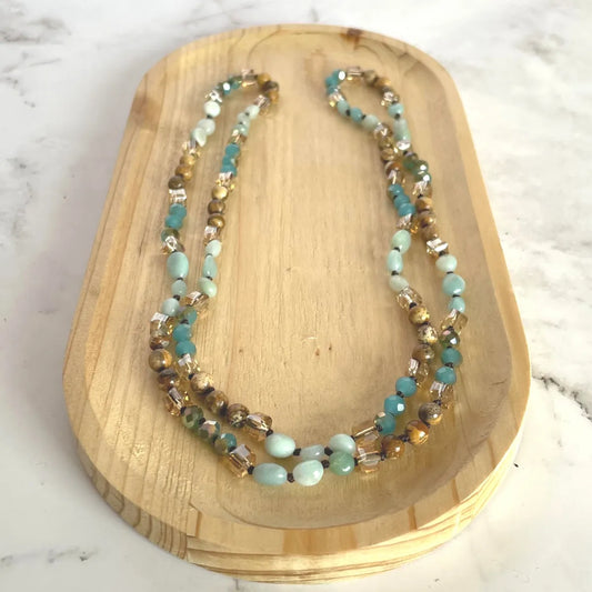 Long Gemstone Necklace in Aqua