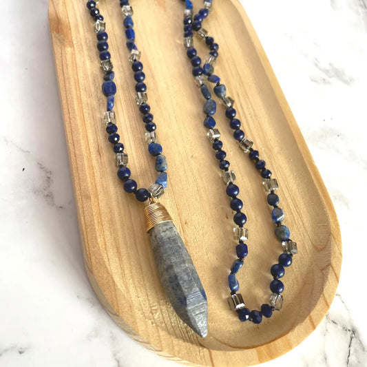 Long Gemstone Necklace in Lapis Lazuli