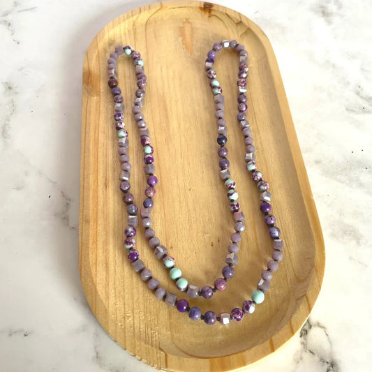 Long Gemstone Necklace in Purple