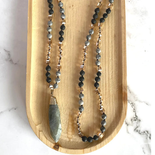 Long Gemstone Necklace in Black