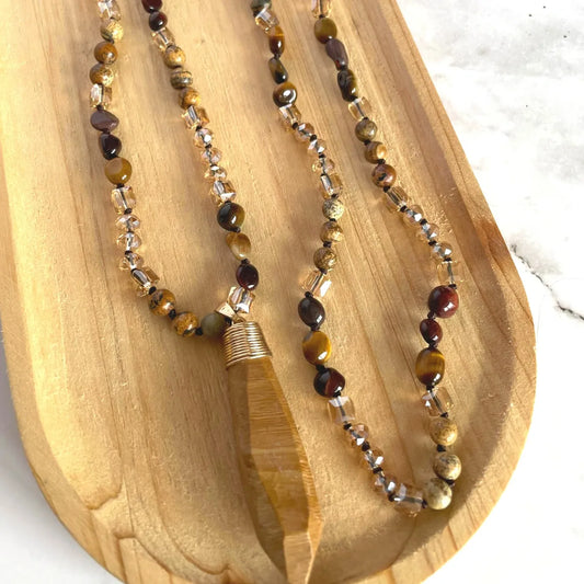 Long Gemstone Necklace in Dessert Tan