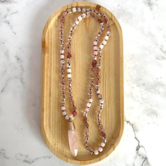 Long Gemstone Necklace in Rose