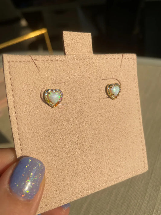 Rainbow Opal Heart Stud Earrings