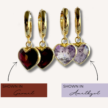 Heart Gemstone Huggies - Birthstones